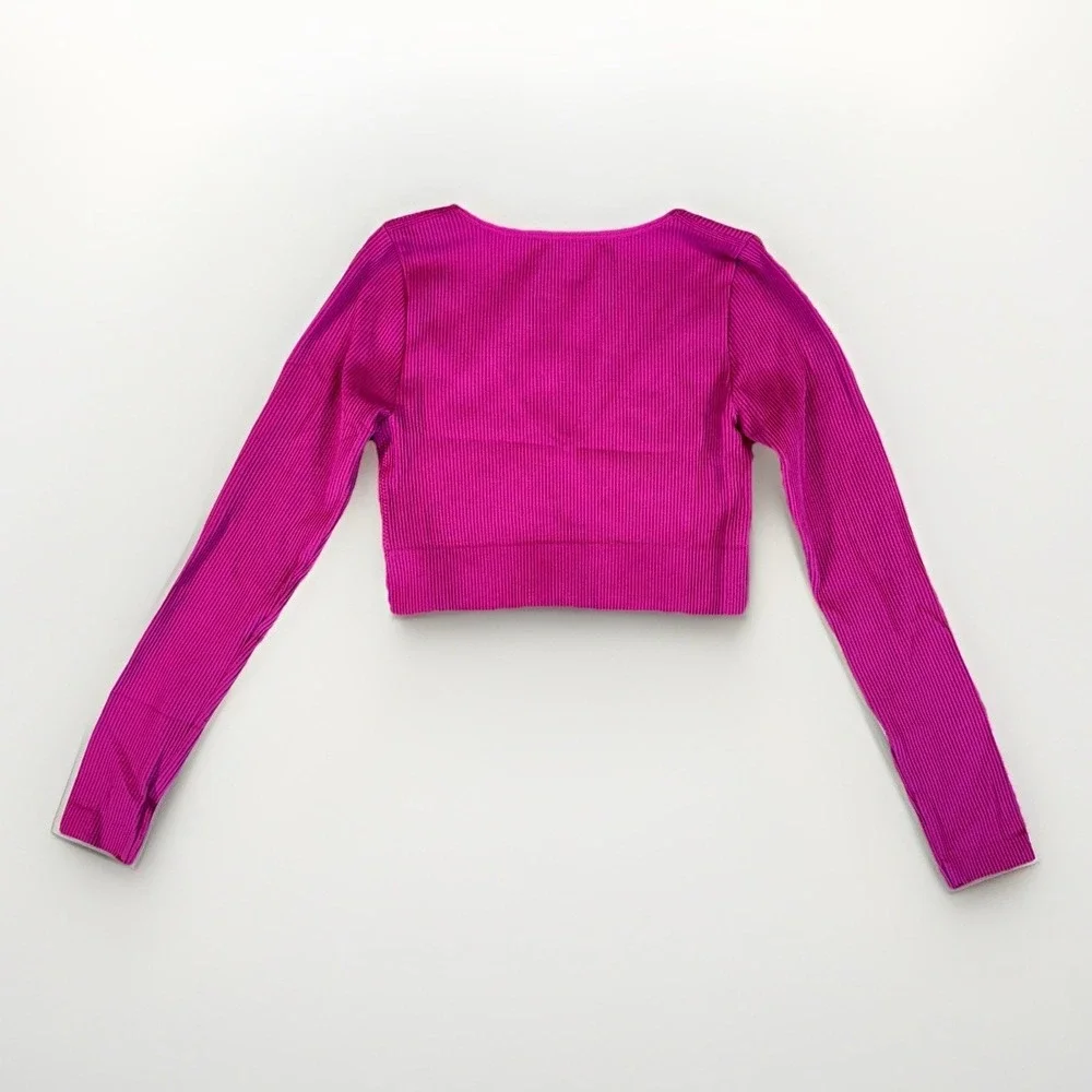 Garage Hot Pink Ribbed Long Sleeve Baby Tee Top Small Cropped Going Out Y2K Vibe - Picture 8 of 9